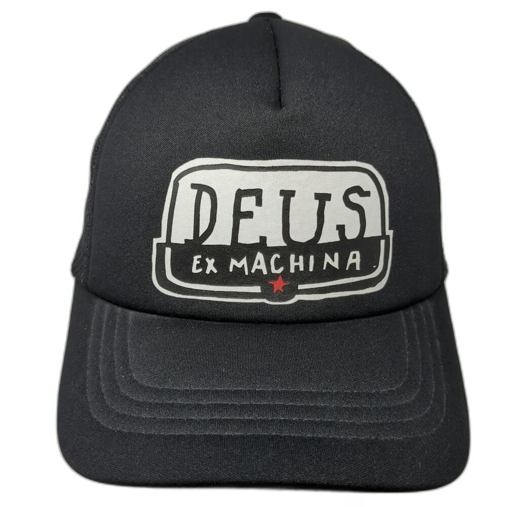 Deus Ex Machina Trucker Hat Black One Size Mesh Back Snapback Patch Script Logo